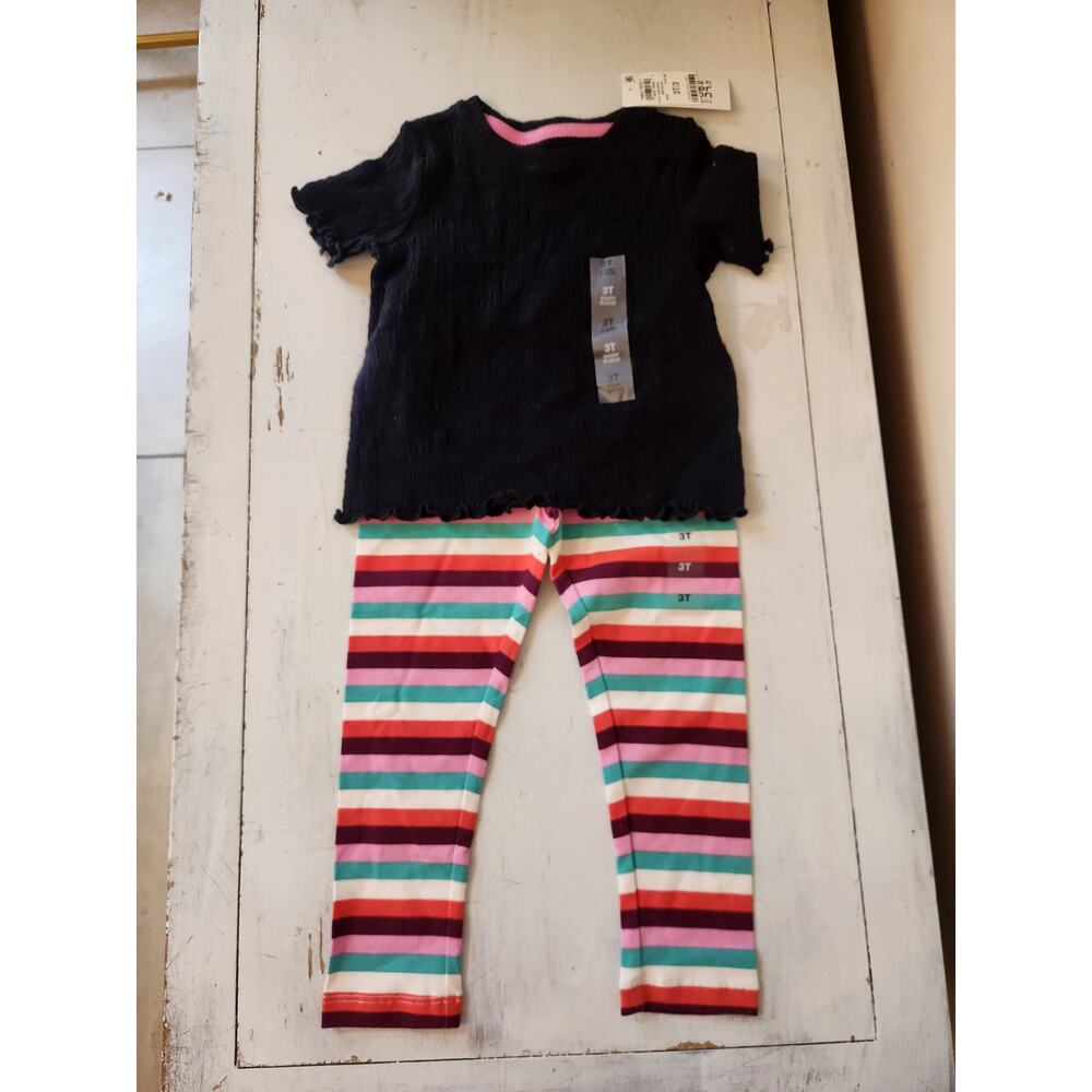 NWT Epic Threads Girls Bundle Short Sleeve Shirt And Striped Pants 3T